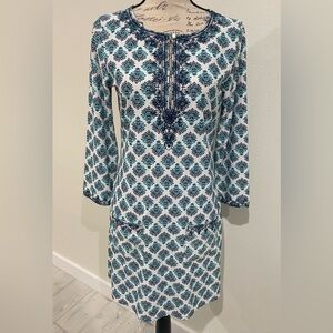 Cabana Life Blue and White Resort Midi Dress with Polo Collar